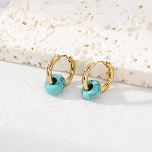 Wholesale 1 Pair Fashion Round 201 Stainless Steel Natural Stone Earrings