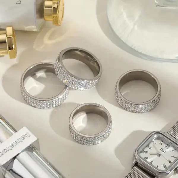 Wholesale Jewelry Casual Basic Simple Style Geometric 304 Stainless Steel Zircon 18K Gold Plated Plating Inlay Rings