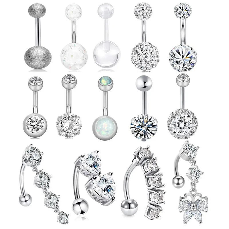 Wholesale Fashion Solid Color Stainless Steel Inlay Artificial Gemstones Belly Ring