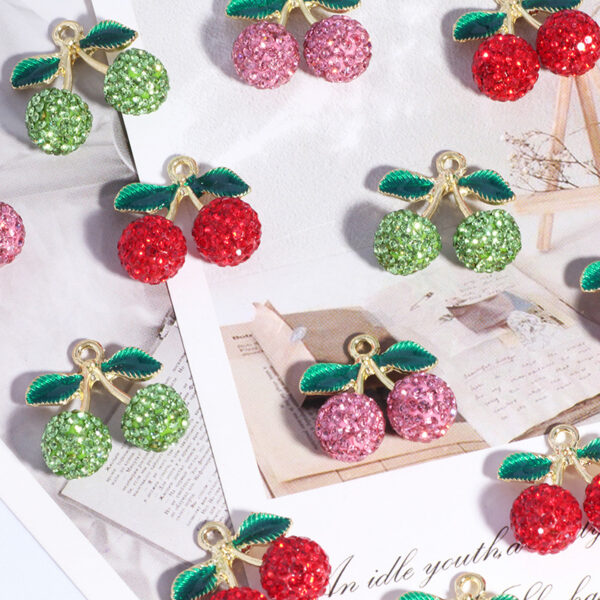 oly-913e21ddd726ebe6bd3a488f8493bce1 Wholesale Full diamond cherry apple soft clay diamond ball straight hole beads wholesale DIY mobile phone key chain necklace bag chain aessories