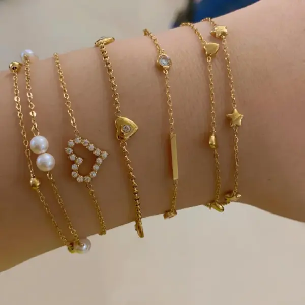 PVD Coated Real Gold Plated 16K White Plating Geometric Star Heart Shape 304 Stainless Steel Modern Style Waterproof Non Tarnish Bracelets