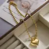Wholesale Simple Style Commute Heart Shape Copper Plating 18k Gold Plated Pendant Necklace