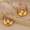 Wholesale 304 Stainless Steel Copper Geometric Electroplating PVD Coated Artificial Pearls 18K Gold Plated 18K Gold Ear Studs