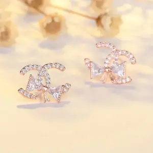 Ed159 Bow Stud Earrings (Rose Gold) / Copper-plated gold