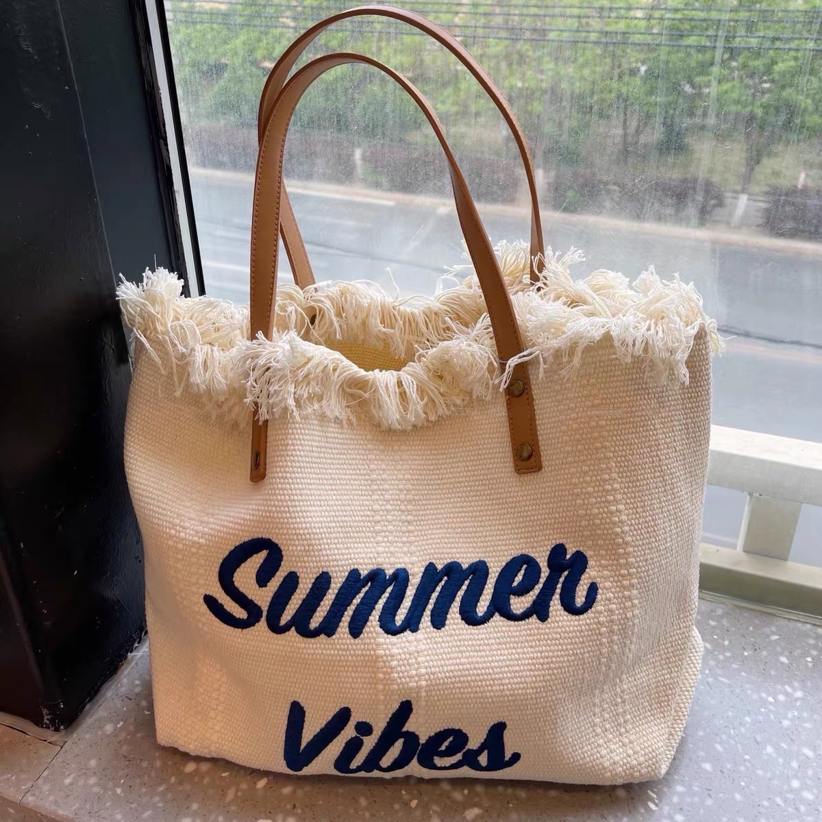 Wholesale Large Capacity Bag Canvas Bag Embroidered Letters Tote Bag Handbag Women's Bag Woven Beach Bag Shoulder Bag Bags