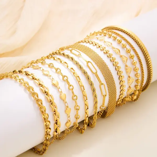 Geometric 316L Stainless Steel Basic Simple Style Waterproof Non Tarnish Surgical Steel 316L Stainless Steel Chain Bracelet