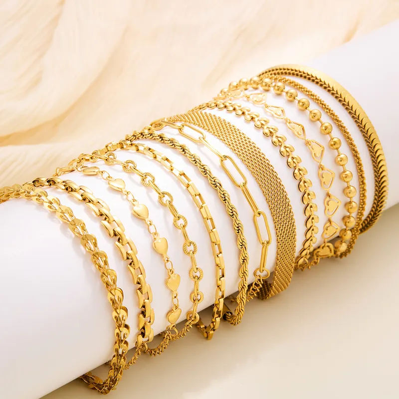 Wholesale Geometric 316L Stainless Steel Basic Simple Style Waterproof Non Tarnish Surgical Steel 316L Stainless Steel Chain Bracelet