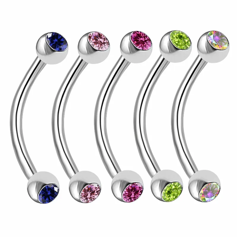 Wholesale Rock Streetwear Ball Stainless Steel Polishing Plating Inlay Rhinestones White Gold Plated Tongue Nail
