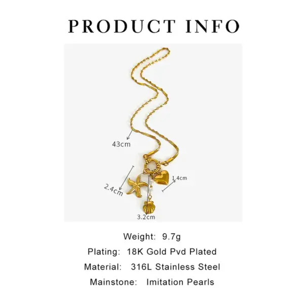 Wholesale PVD Coated Real Gold Plated 18K Gold Starfish Heart Shape Shell 316L Stainless Steel French Style Simple Style IG Style Waterproof Non Tarnish Surgical Steel Pendant Necklace