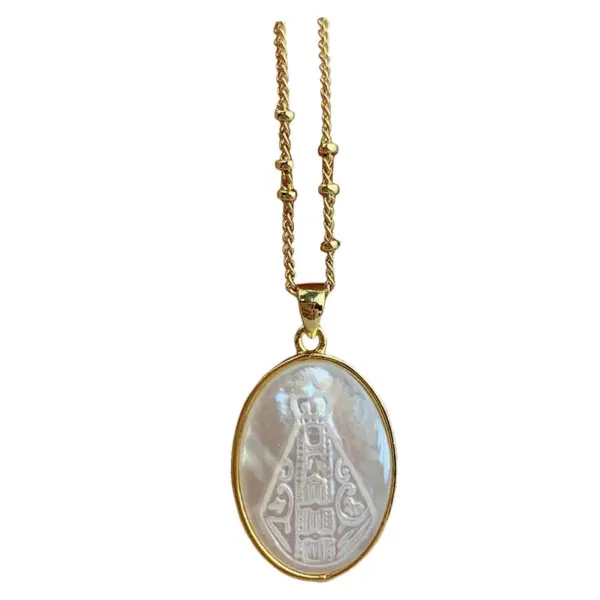 Wholesale Retro Geometric Virgin Mary Copper Inlaid Shell Necklace 1 Piece