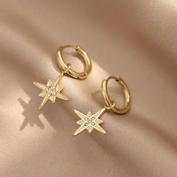 PVD Coated 18K Gold Real Gold Plated Circle Star 304 Stainless Steel Retro Waterproof Non Tarnish Charm Sleeper Hoop Earrings Drop Earrings