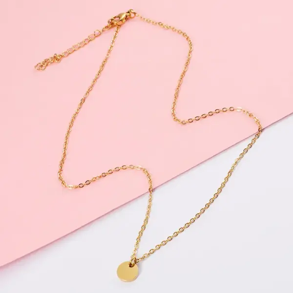 PVD Coated Real Gold Plated Round Customization Laser Engraving 304 Stainless Steel Simple Style Waterproof Non Tarnish Pendant Necklace