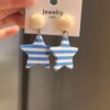 oly-915cdb88a7b72b4f00a34a98fdf88c76 Wholesale Blue Striped Five-inted Star 925 Sier Needle Earrings