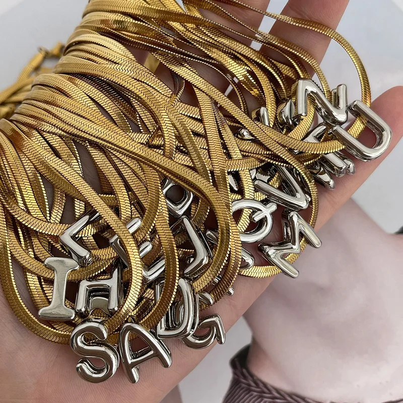Wholesale Titanium Steel Snake Bone Chain Necklace 26 Letters Hot Selling DIY Jewelry Lightweight Luxury Versatile For Women