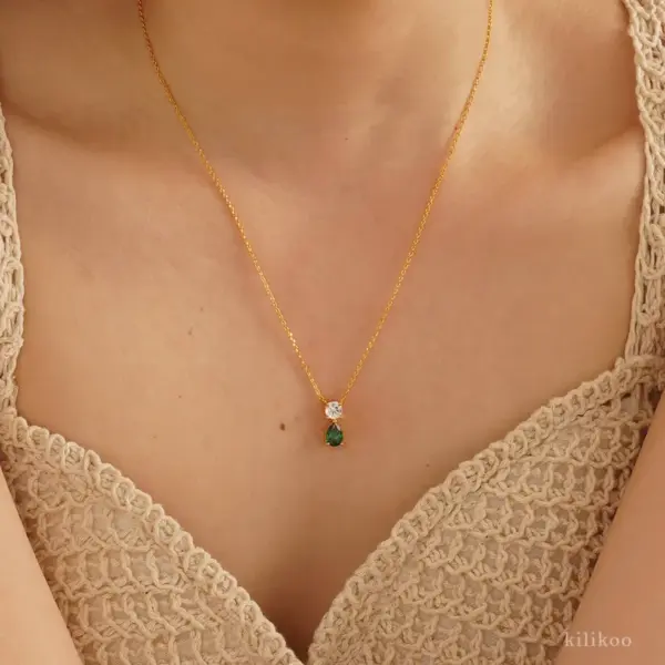 Wholesale PVD Coated 18K Gold Plated Water Droplets 201 Stainless Steel 304 Simple Style Waterproof Non Tarnish Pendant Necklace
