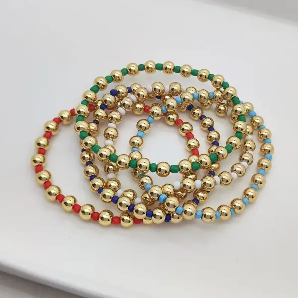 Wholesale Copper Ig Style Color Block Beaded Knitting Bracelets