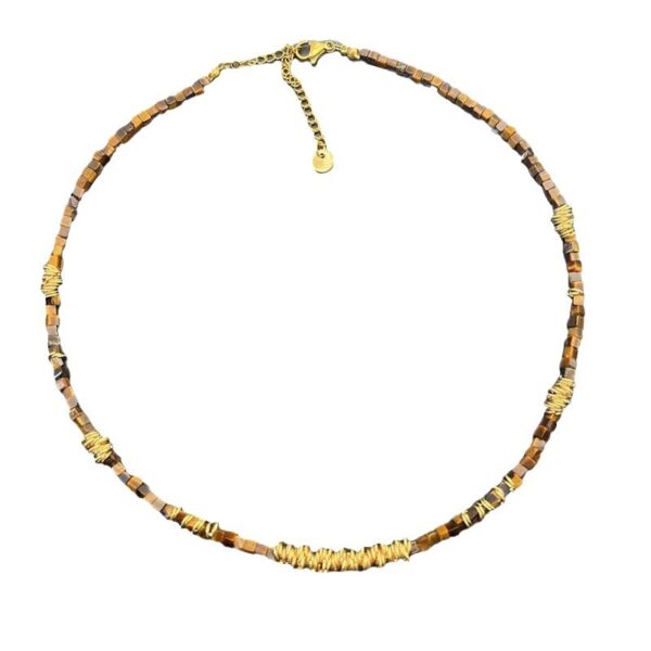 Wholesale Natural tiger eye stone Maillard beaded sweater chain European and American light luxury vintage autumn and winter hand stitching heavy industry sweater chain