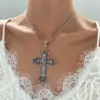 Wholesale Stainless Steel Copper Metal IG Style Plating Inlay Cross Rhinestones Zircon Artificial Pearls Necklace