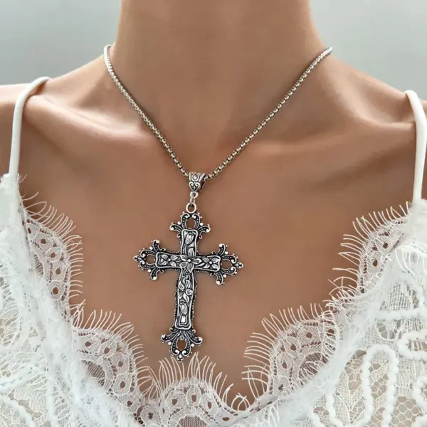 Wholesale Stainless Steel Copper Metal IG Style Plating Inlay Cross Rhinestones Zircon Artificial Pearls Necklace