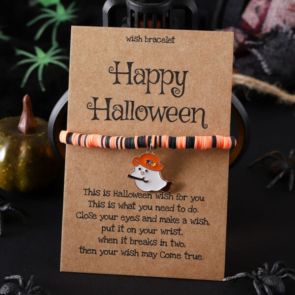oly-916ccee864c83084f5abc0ba6b9be16e Wholesale Cross-border Amazon Halloween Ghost Pumpkin Skull Pendant Polymer Clay Blessing Card Elastic Adjustable Bracelet