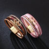 Wholesale PU leather colorful ring gold bead hand-woven leather bracelet