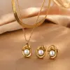 304 Stainless Steel Plastic Pea Ion Plating (IP) Acrylic 18K Gold Plated Sweet Simple Style Waterproof Non Tarnish Plating Inlay Gold Earrings Necklace Jewelry Set