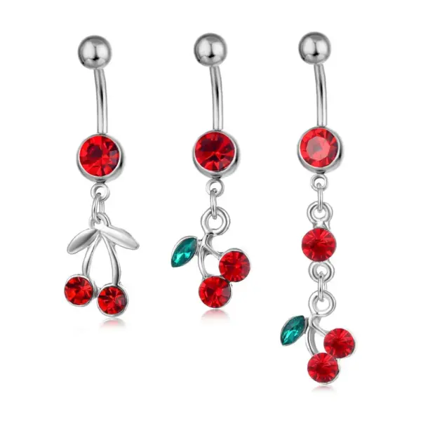 Belly Rings Fashion Peach Cherry Fruit Rhinestone