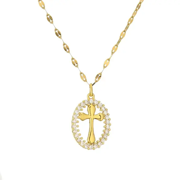 Wholesale PVD Coated Cross Tree Stainless Steel Copper Casual Simple Style Waterproof Non Tarnish Titanium Steel Pendant Necklace