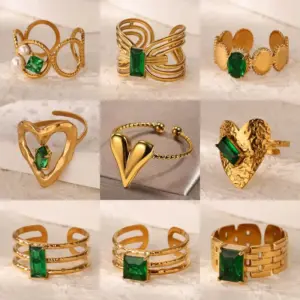 Wholesale PVD Coated Real Gold Plated 18K Gold Geometric 304 Stainless Steel Vintage Style French Style Waterproof Non Tarnish Open Rings