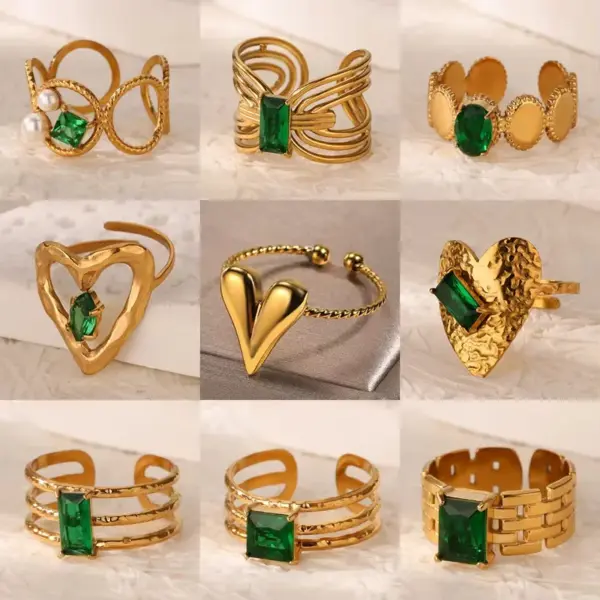 Wholesale PVD Coated Real Gold Plated 18K Gold Geometric 304 Stainless Steel Vintage Style French Style Waterproof Non Tarnish Open Rings