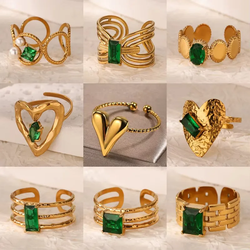 Wholesale PVD Coated Real Gold Plated 18K Gold Geometric 304 Stainless Steel Vintage Style French Style Waterproof Non Tarnish Open Rings