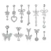 Wholesale European And American Style Belly Button Ring Heart Butterfly Flower Zircon Belly Button Stud Trendy Body Piercing Jewelry Unisex Simple Style