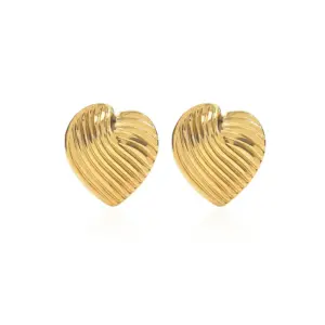 Striped Heart-Shaped Stud Earrings / Cash commodity and quick delivery
