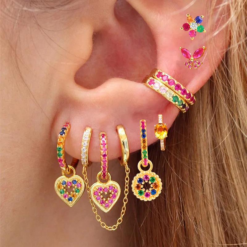Wholesale 1 Pair Ins Style Fashion Heart Shape Butterfly Plating Inlay Copper Zircon Gold Plated Earrings