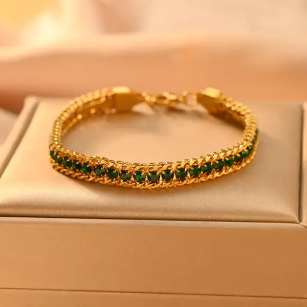 Wholesale Simple Style Classic Style Color Block 304 Stainless Steel 18K Gold Plated Zircon Bracelets In Bulk