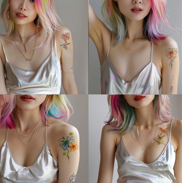 Wholesale Hand-painted Colorful Fireworks Butterfly Tattoo Sticker Niche Ins Style Waterproof Lasting Arm Collarbone Personalized Tattoo Sticker for Women