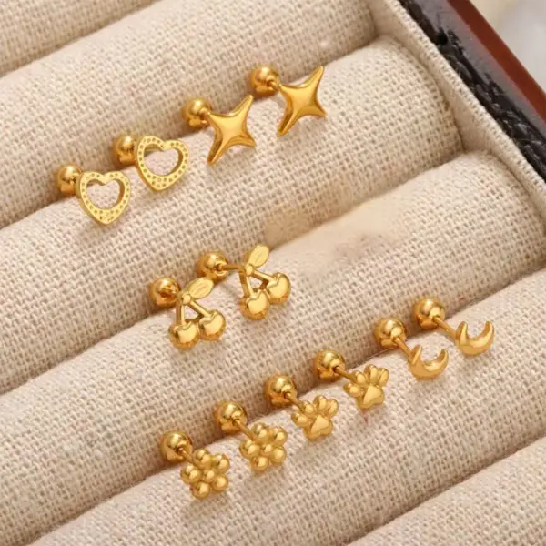 Wholesale Moon Pattern Valentine's Day Stud Earrings For Unisex, 304 Stainless Steel With 18K Real Gold Plated 0.03µm Thickness And Zircon Inlay