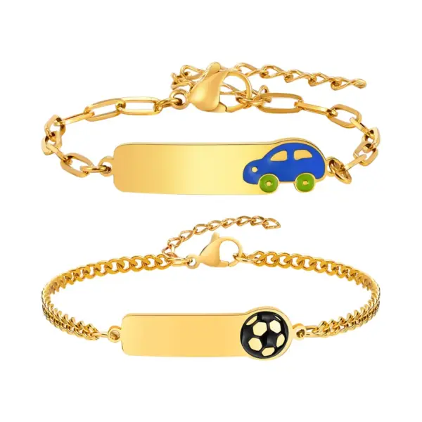 Wholesale PVD Coated Real Gold Plated 18K Gold Car Football 304 Stainless Steel Cute Simple Style Waterproof Non Tarnish 304 Stainless Steel Bracelets