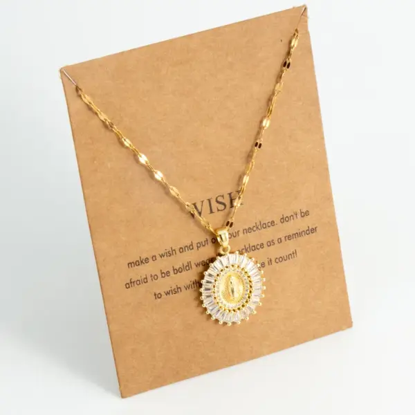 Wholesale Streetwear Oval Stainless Steel Copper Plating Inlay 18K Gold Plated Rhinestones Zircon Pendant Necklace