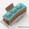 Wholesale Cross-border Ancient Silver Alloy Turquoise Accessories Western Style Clip Retro Leopard Print Sequin Leather Fashion Back Head Clip