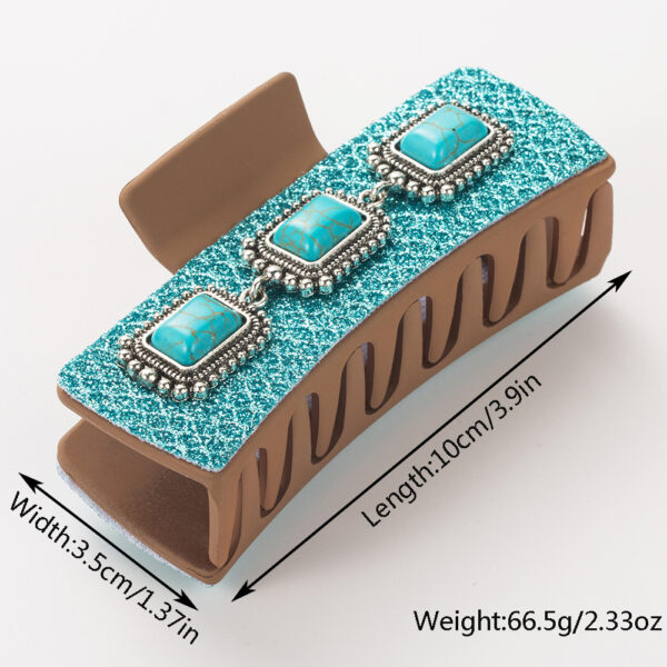 Wholesale Cross-border Ancient Silver Alloy Turquoise Accessories Western Style Clip Retro Leopard Print Sequin Leather Fashion Back Head Clip
