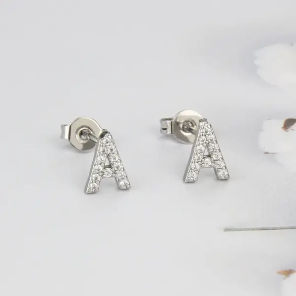 Wholesale Copper Letter Water Plating Zircon Platinum Plated Gold Plated Fashion Inlay Ear Studs