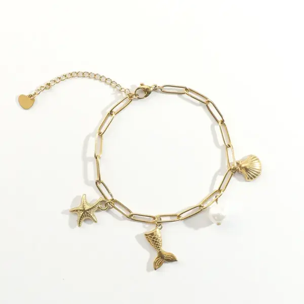 304 Stainless Steel Synthetics Starfish Hipcampus Pearl Long-Lasting Plated PVD Coated 18K Real Gold Plated Vacation Beach Cuban Link Chain Curb Chain Handmade Chain Cable Chain Bracelets