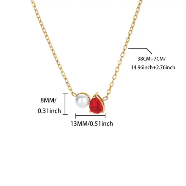 Wholesale 304 Stainless Steel Round Water Droplets Heart Shape PVD Coated Artificial Pearls Zircon 18K Real Gold Plated Elegant Romantic Simple Style Plating Regular Lobster Trigger Clasp Closure Pendant Necklace