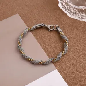 Gold Bead Necklace & Multi-Layer Woven Bracelet (Gold) [Length: 180mm] / 1 Strand/Package