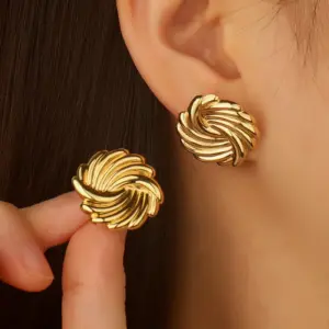 Wholesale 1 Pair Simple Style Streetwear Commute Round 304 Stainless Steel Imitation Gold Electroplating Ear Studs