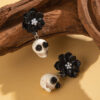 Wholesale European and American Cross-border Dark Skull Black Camellia Earrings Halloween Funny Fun Earrings Earrings Women