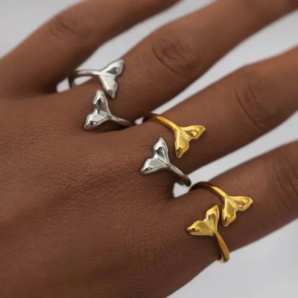 Ion Plating (IP) Real Gold Plated 18K Gold Fish Tail 304 Stainless Steel IG Style Vacation Beach Waterproof Non Tarnish Rings