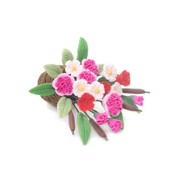 Wholesale 1:12 dollhouse dollhouse simulation mini clay flower plant Creative Flower Vine pot pink carnation model