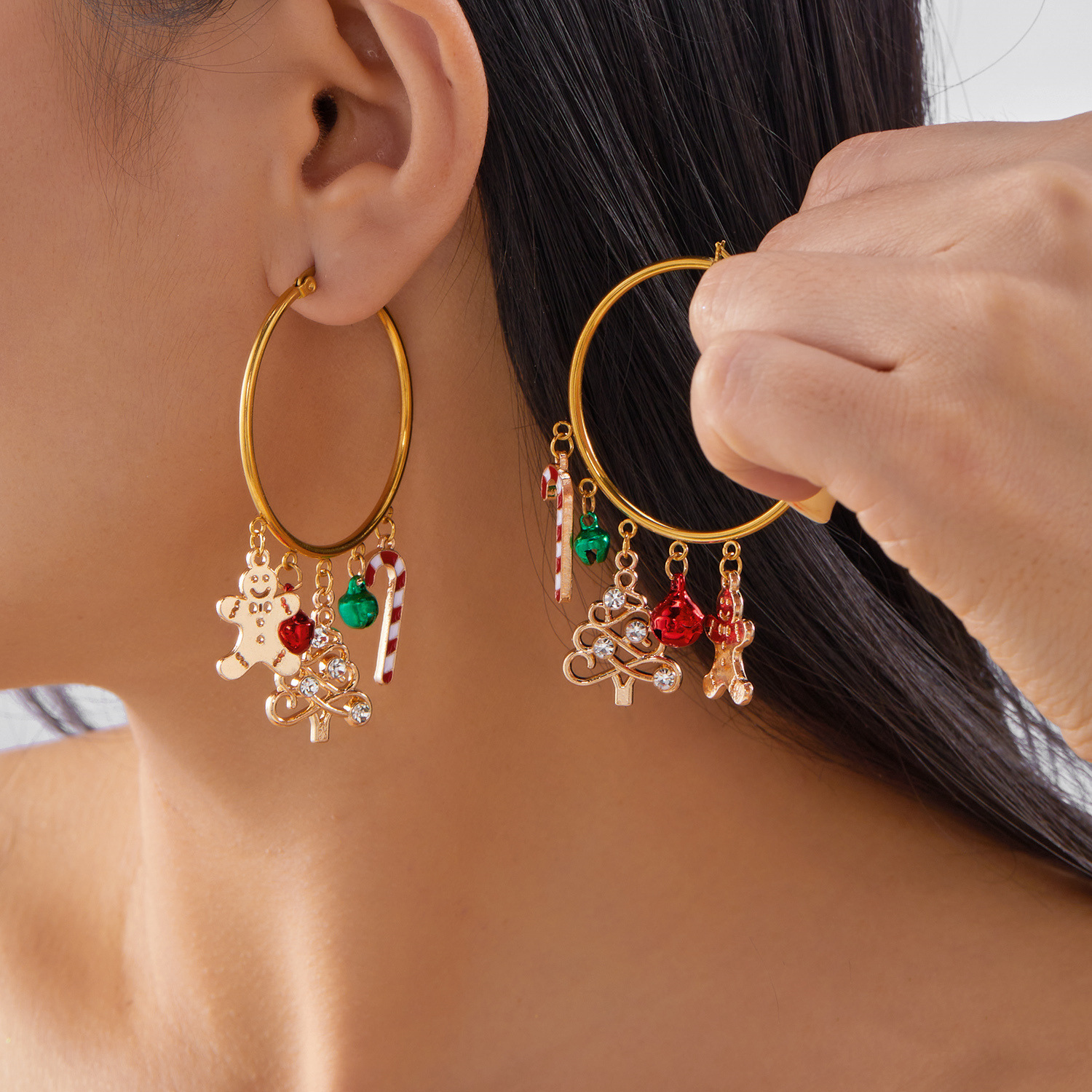 Wholesale New Christmas earrings for women, versatile and festive, gingerbread man cane earrings.